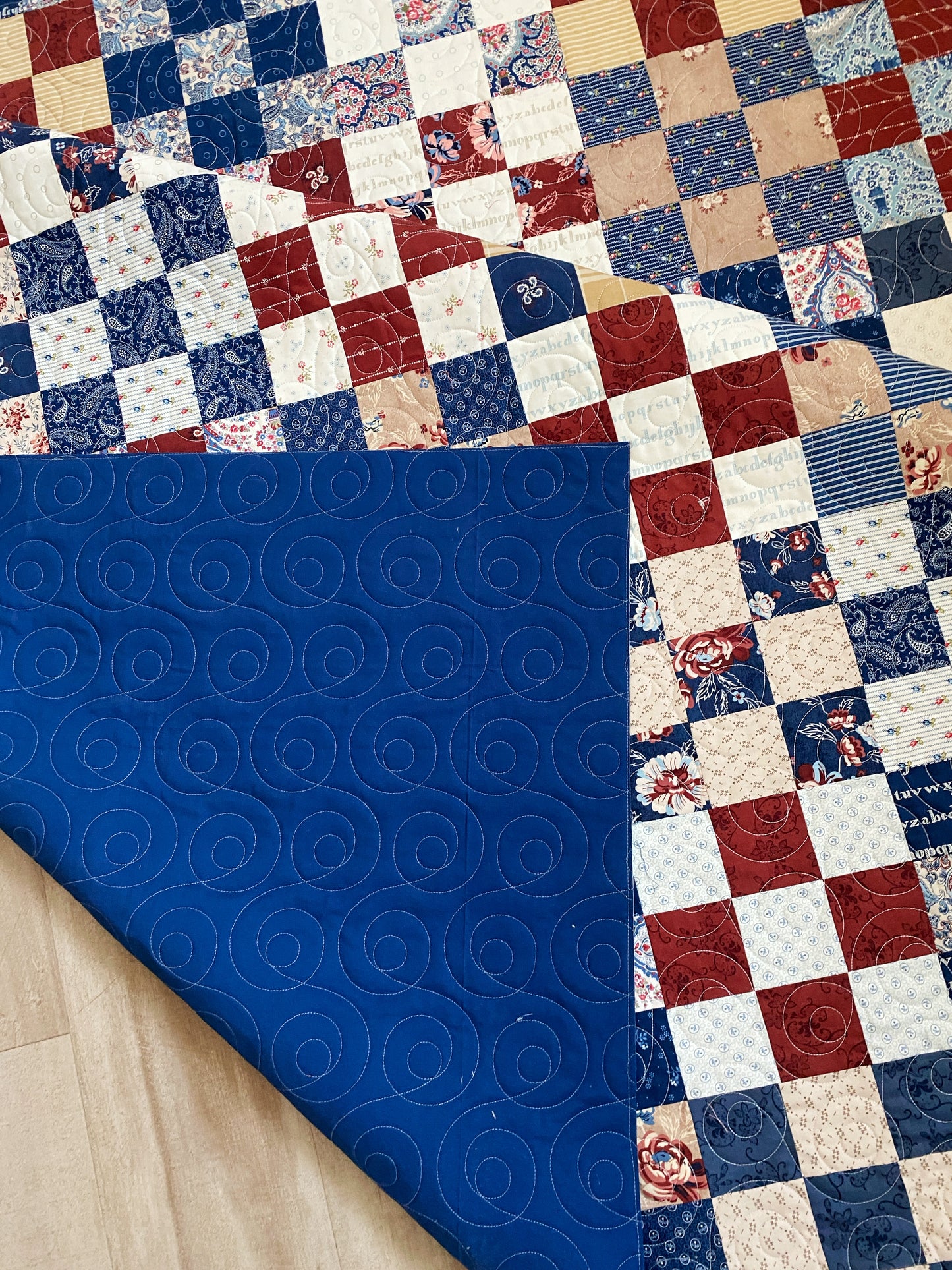 Moms Scraps, Patchwork Squares, Red-White-Blue Paisley