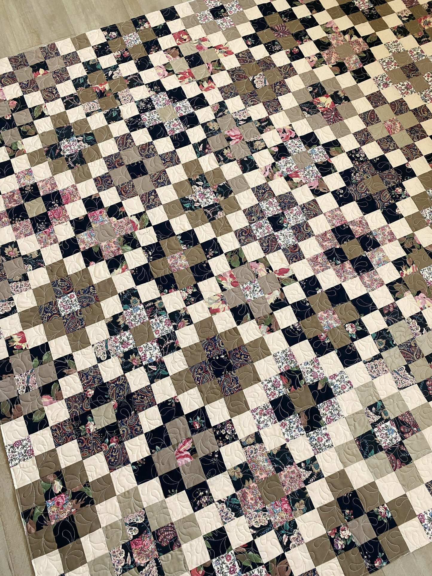 Moms Scraps, Patchwork Squares, Red-White-Blue Paisley
