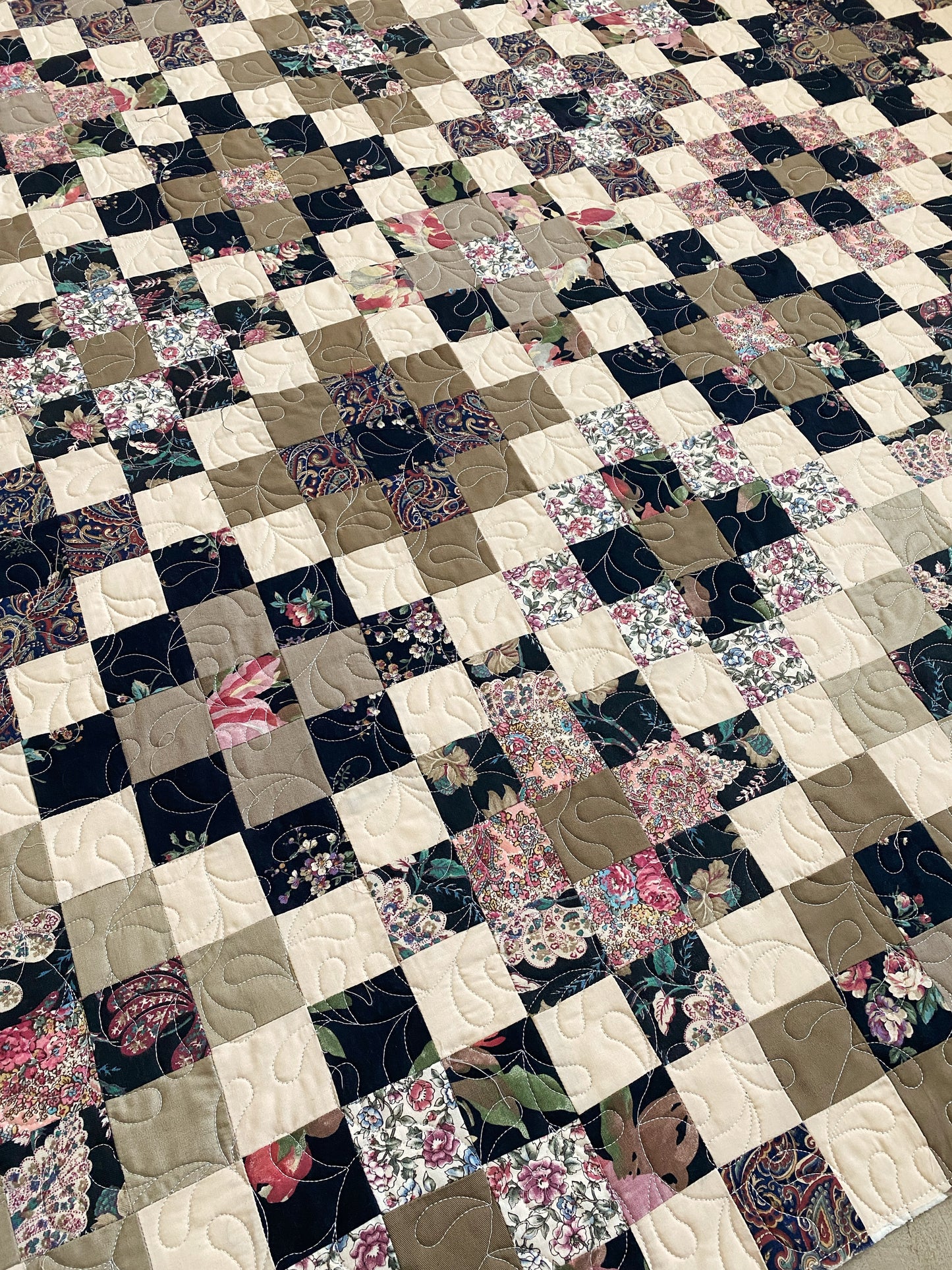 Moms Scraps, Patchwork Squares, Red-White-Blue Paisley