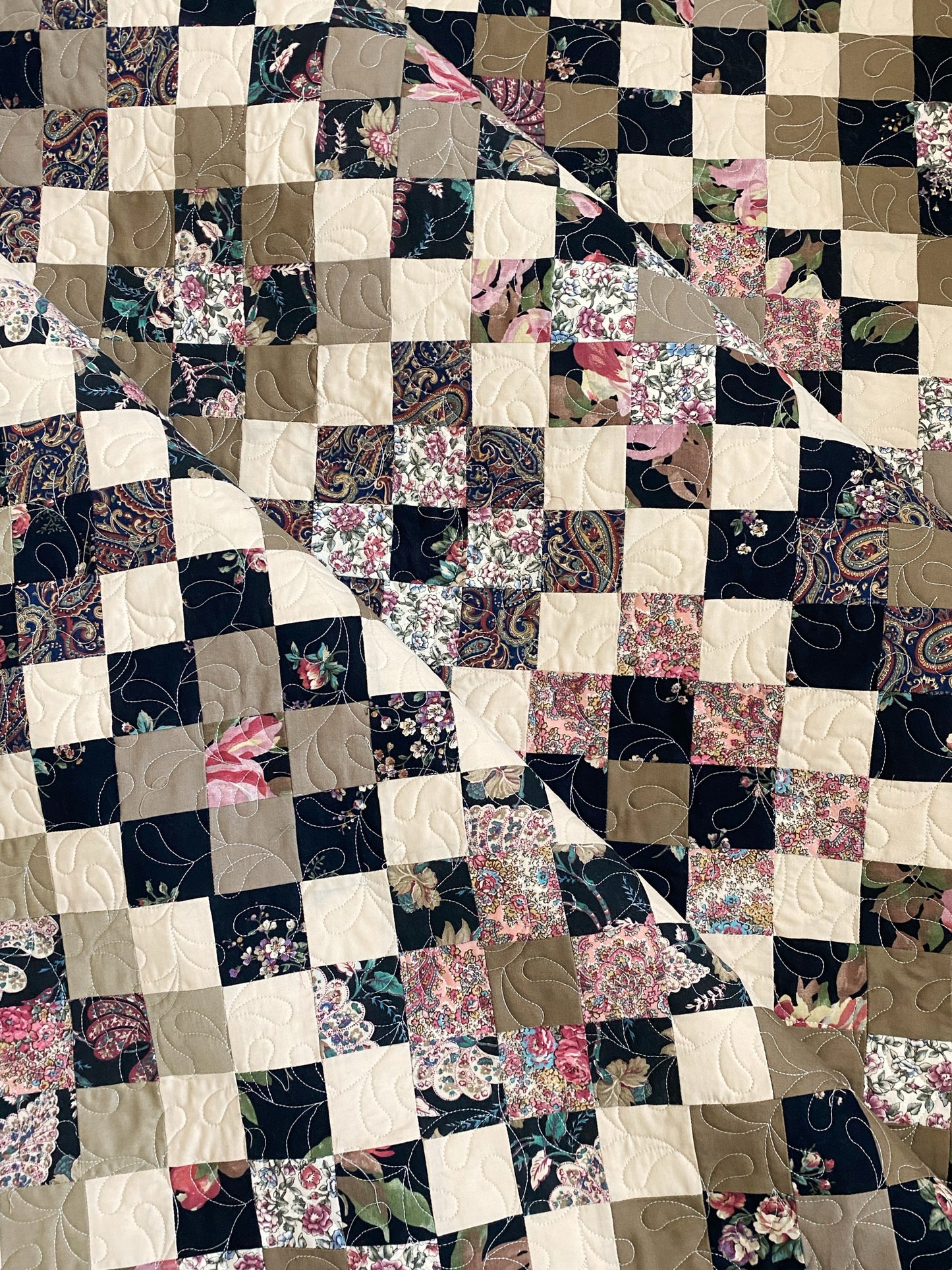 Moms Scraps, Patchwork Squares, Red-White-Blue Paisley
