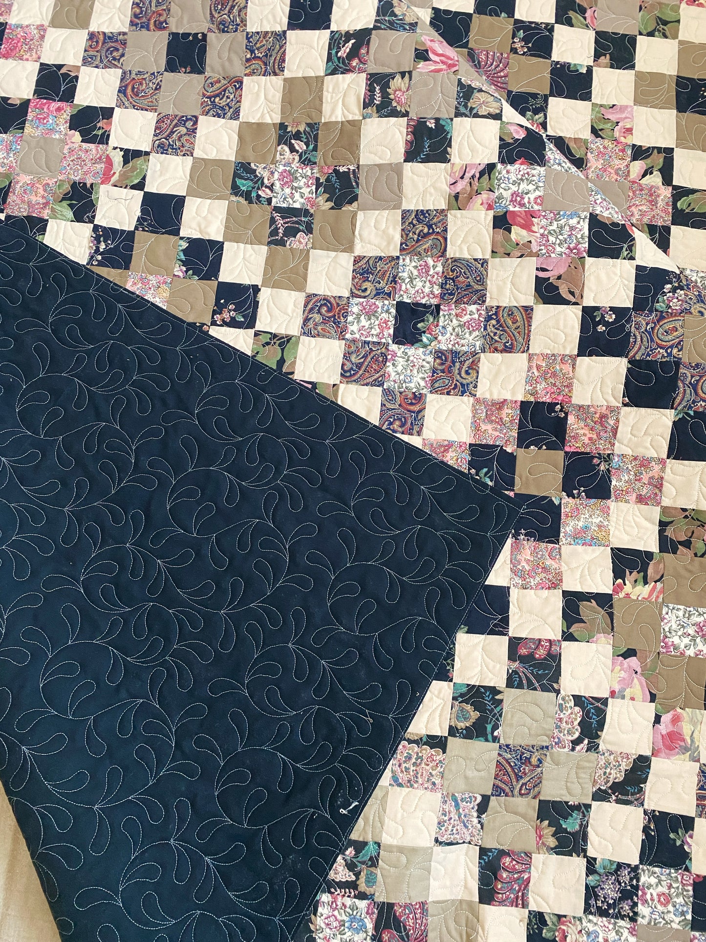 Moms Scraps, Patchwork Squares, Red-White-Blue Paisley