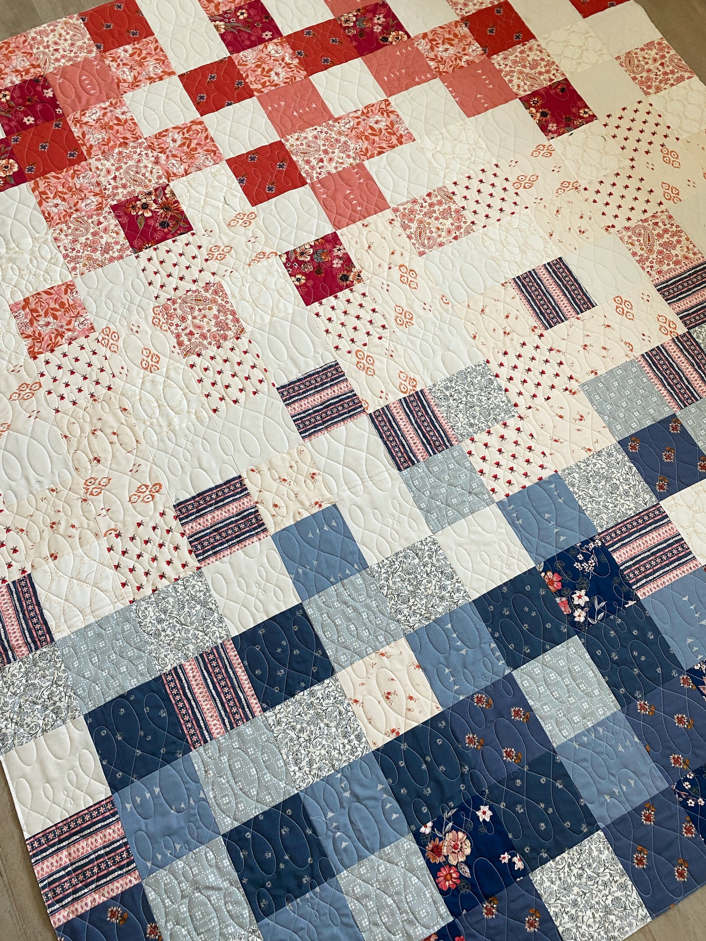 Moms Scraps, Patchwork Squares, Red-White-Blue Paisley