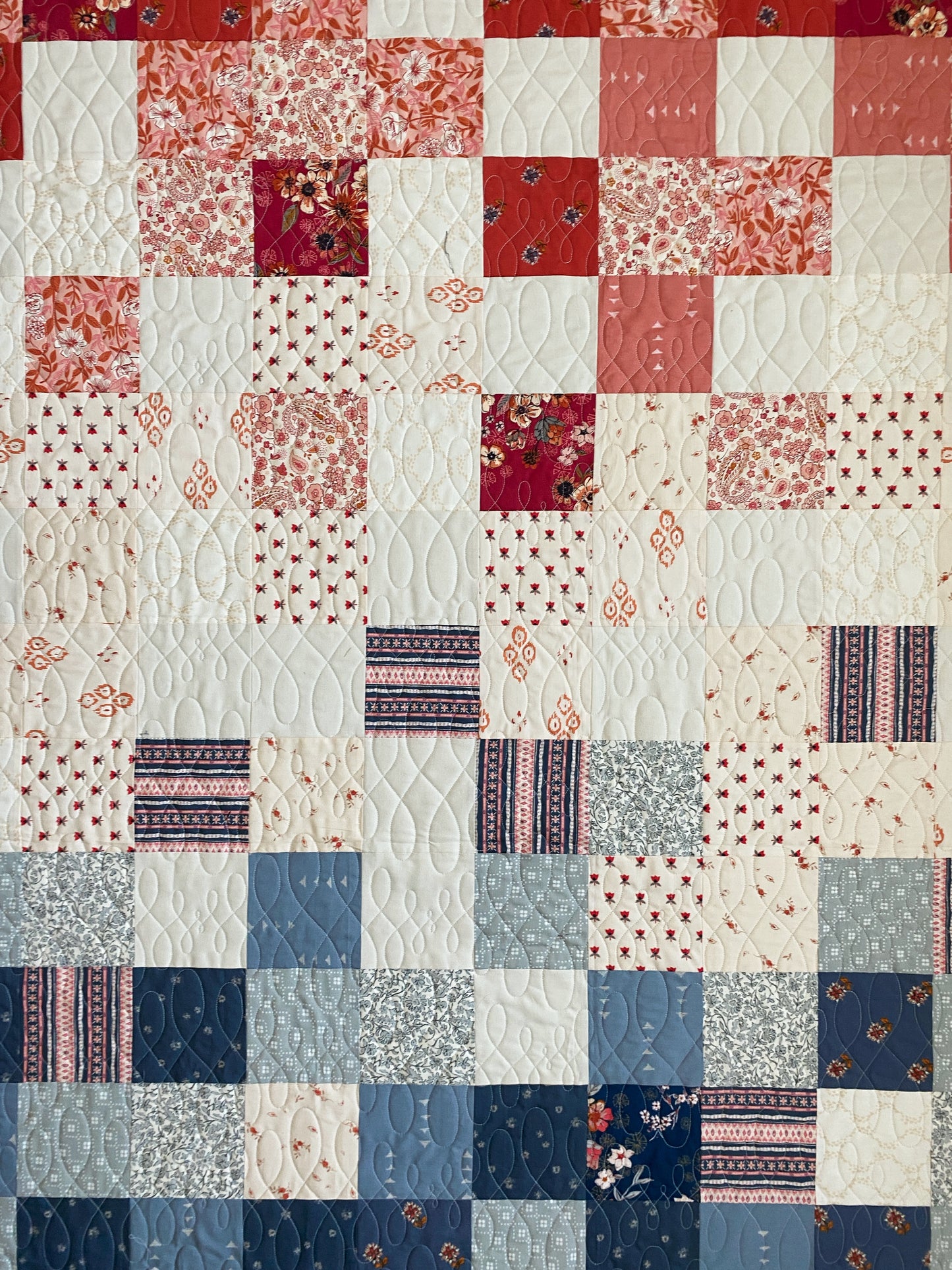 Moms Scraps, Patchwork Squares, Red-White-Blue Paisley