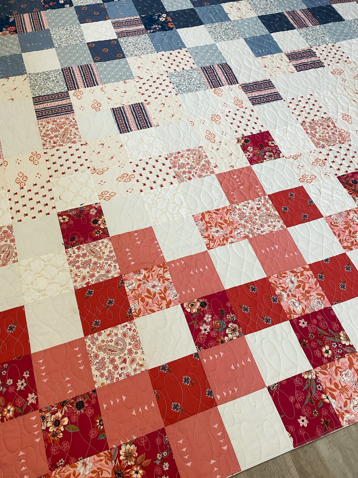 Moms Scraps, Patchwork Squares, Red-White-Blue Paisley