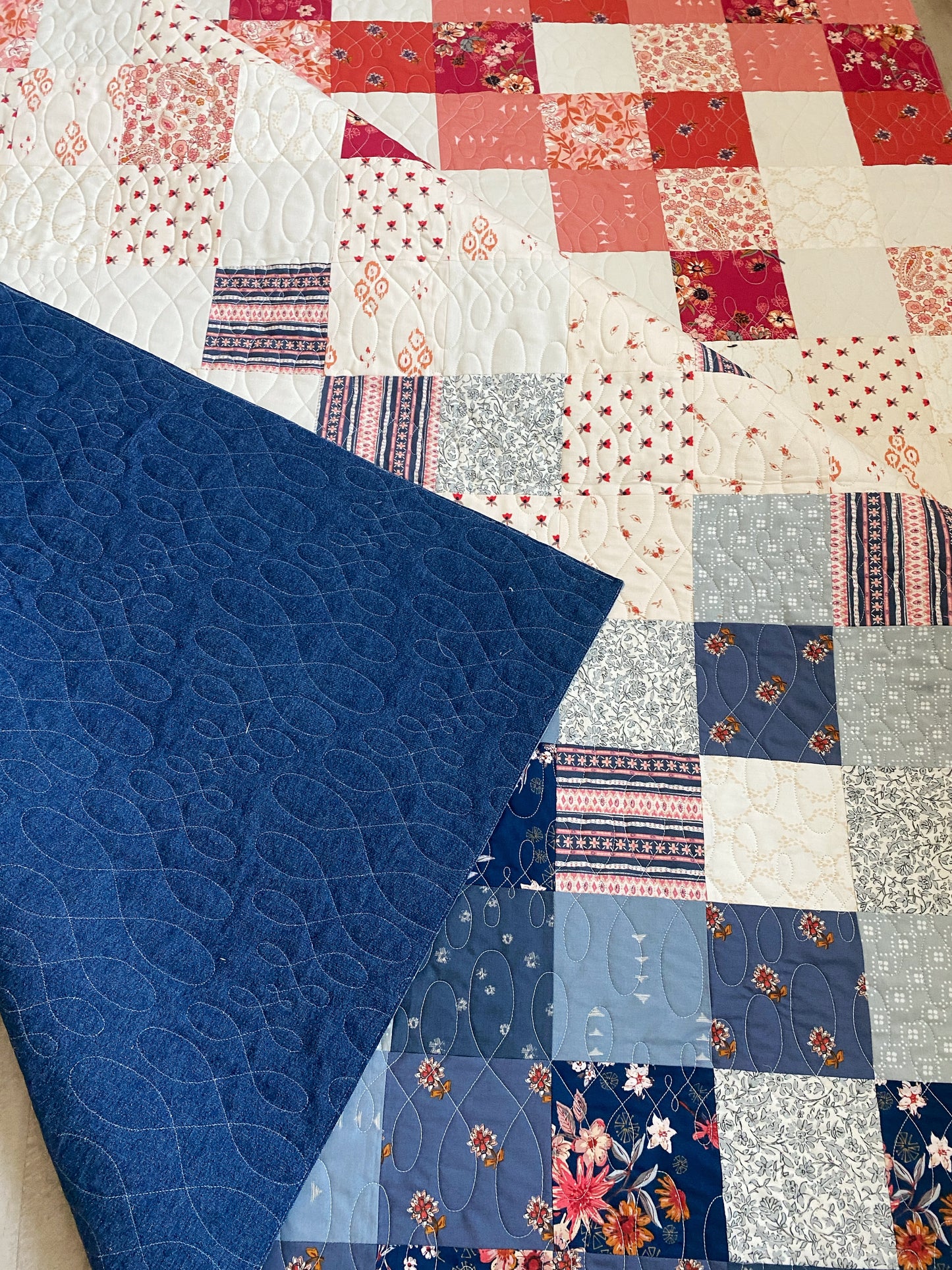Moms Scraps, Patchwork Squares, Red-White-Blue Paisley