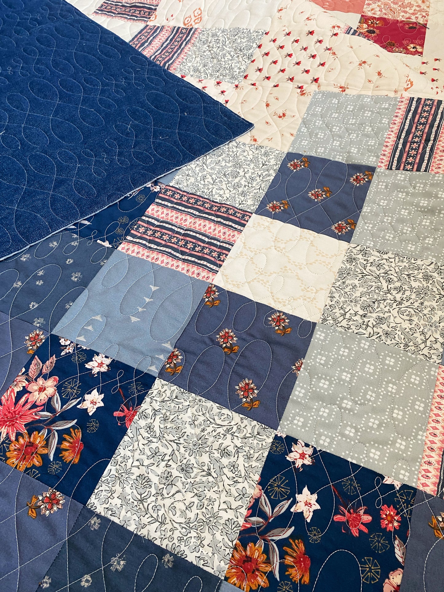 Moms Scraps, Patchwork Squares, Red-White-Blue Paisley