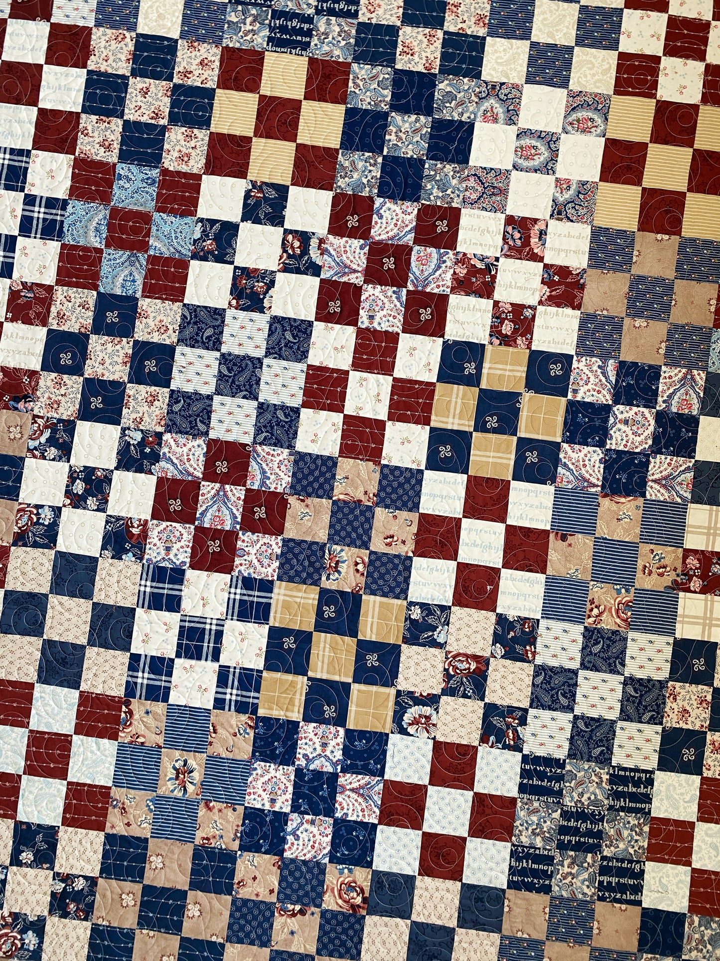 Moms Scraps, Patchwork Squares, Red-White-Blue Paisley