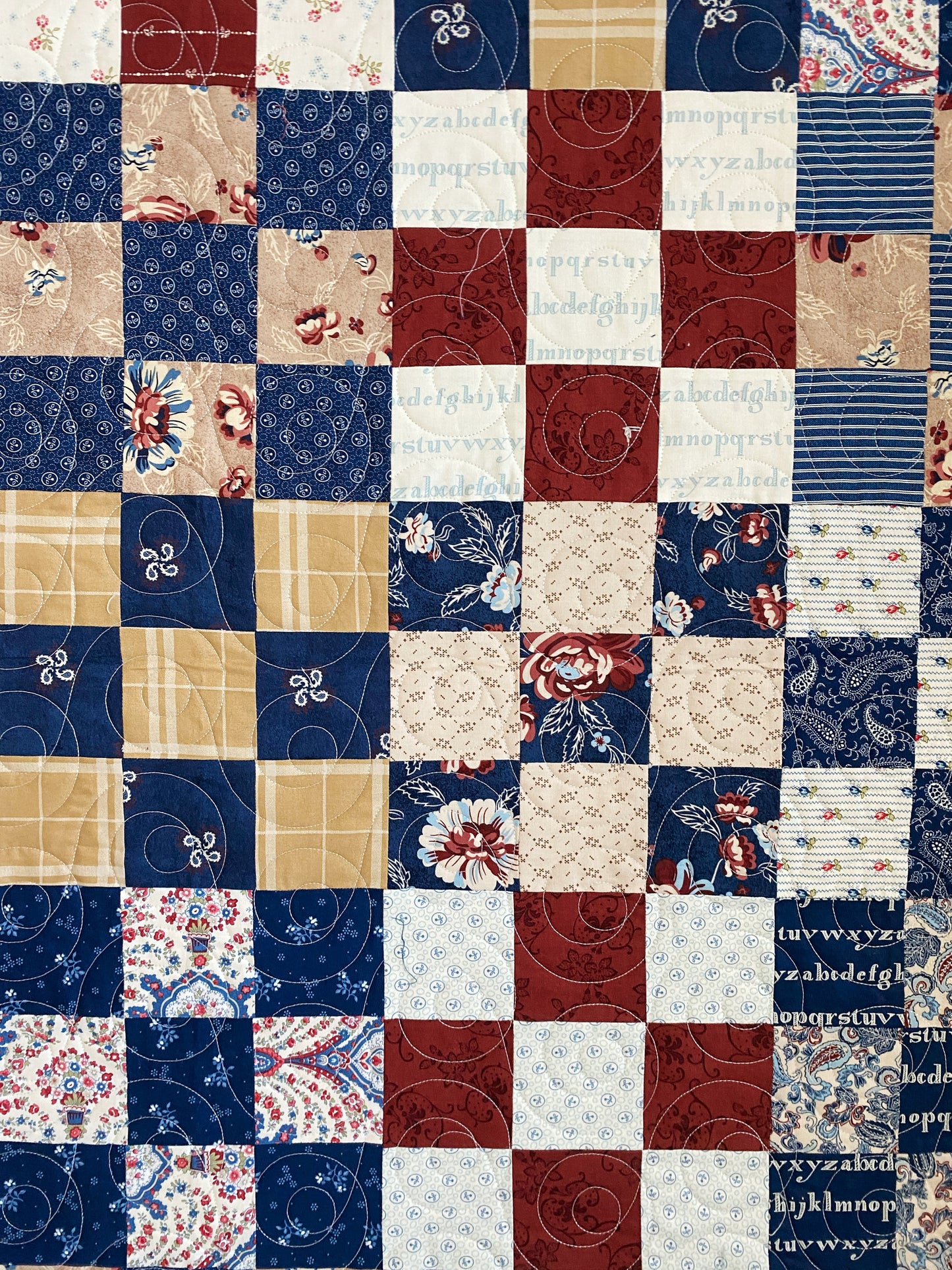 Moms Scraps, Patchwork Squares, Red-White-Blue Paisley