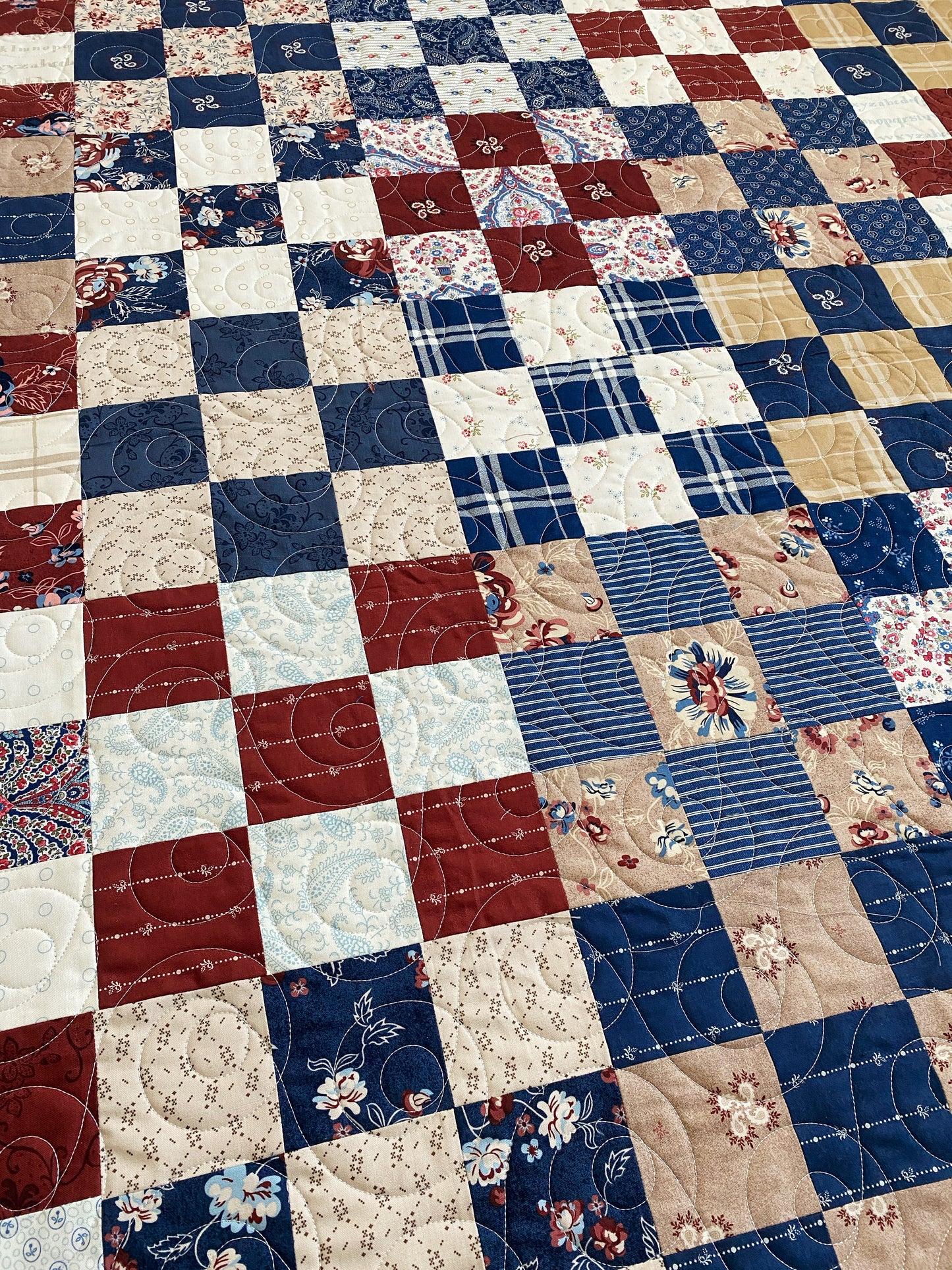 Moms Scraps, Patchwork Squares, Red-White-Blue Paisley