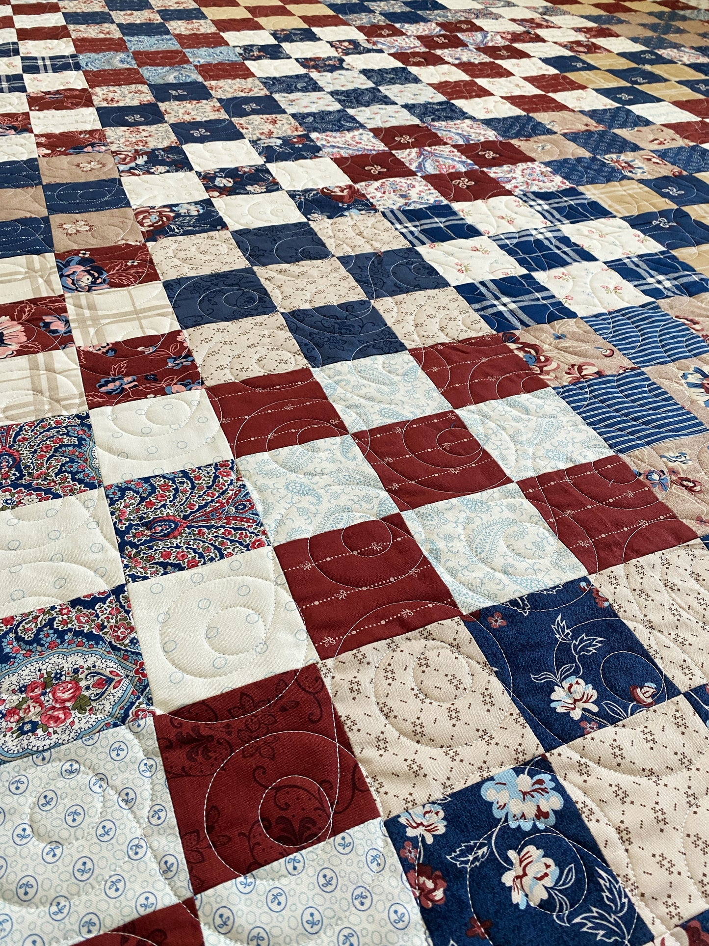 Moms Scraps, Patchwork Squares, Red-White-Blue Paisley